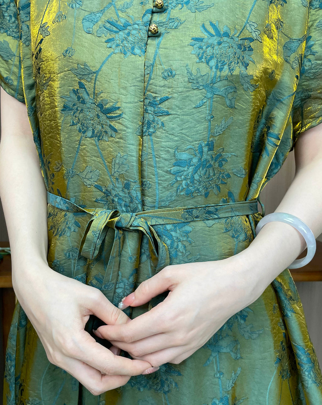 New Chinese Style Dark Green Jacquard Improved Qipao Dress
