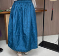New Chinese-style blue rose jacquard satin high-waist slimming drape skirt