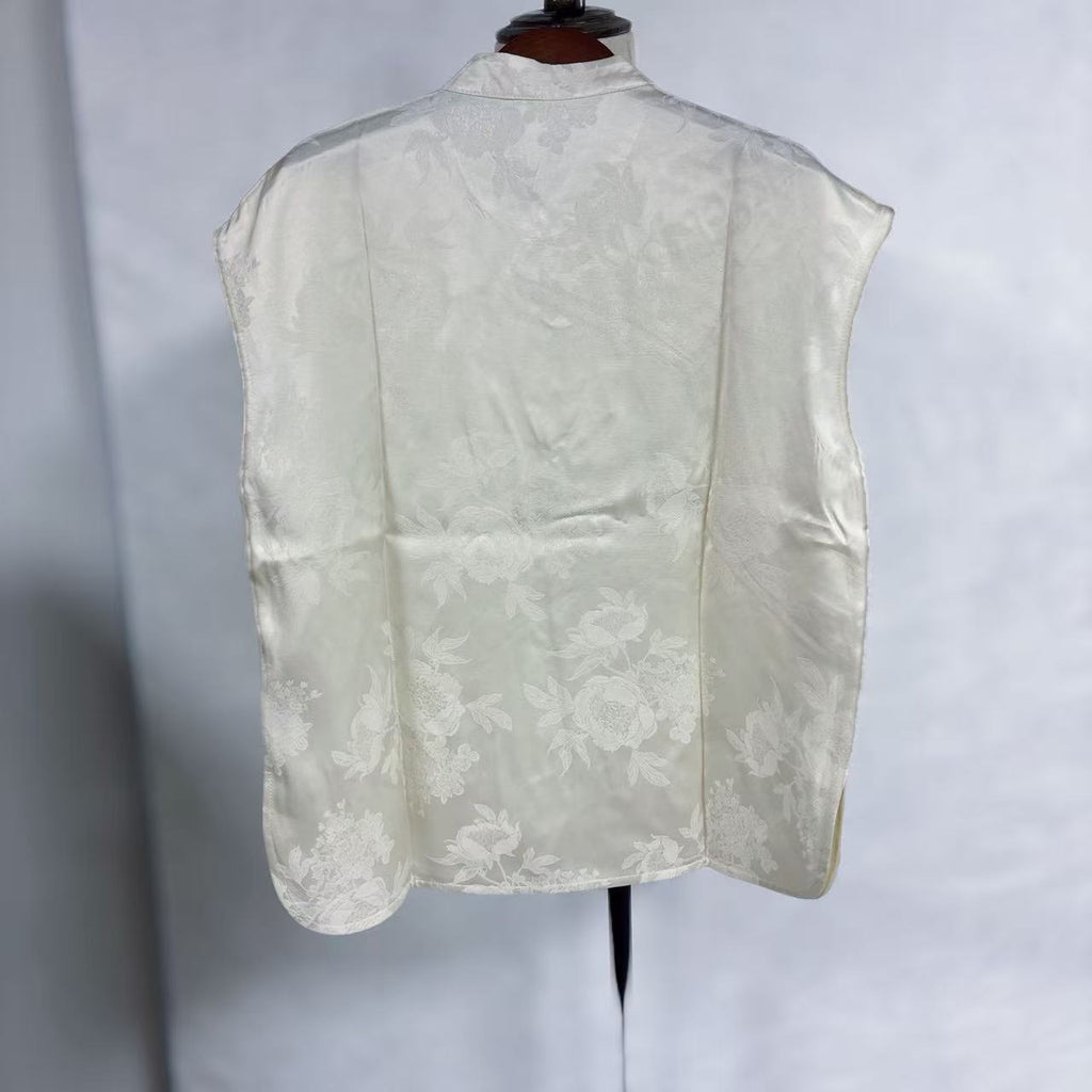 New Chinese-style Peony Jacquard Vest Diagonal Placket Sleeveless Top