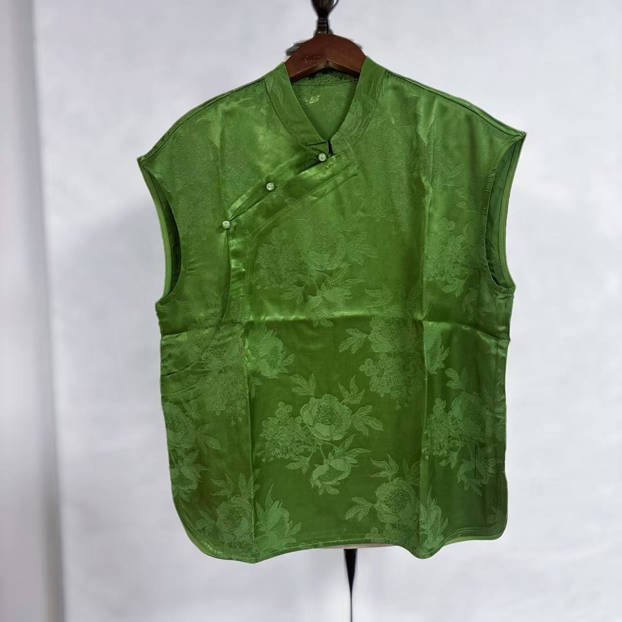 New Chinese-style Peony Jacquard Vest Diagonal Placket Sleeveless Top