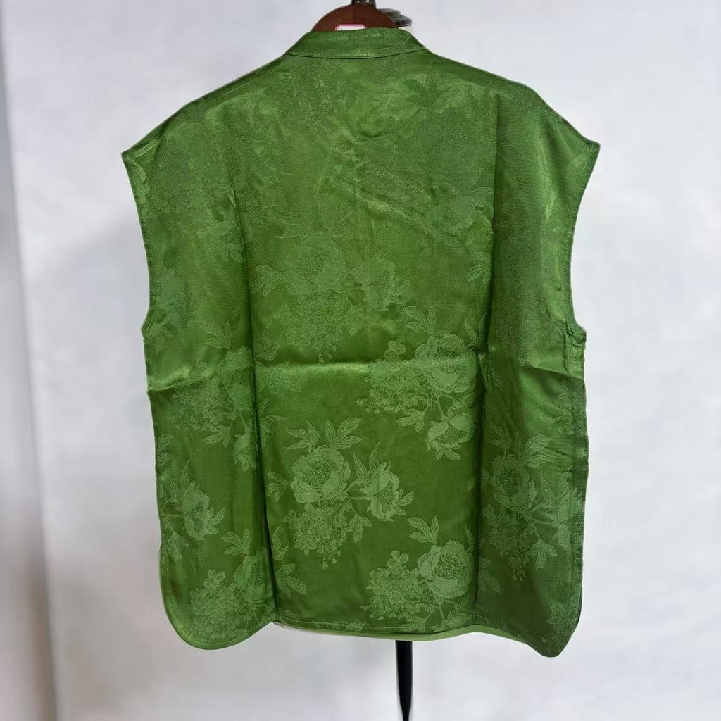 New Chinese-style Peony Jacquard Vest Diagonal Placket Sleeveless Top
