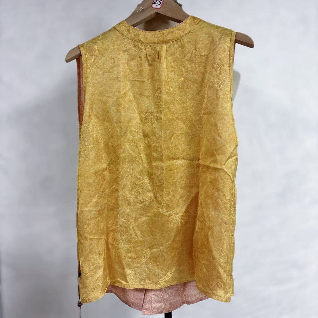 New Chinese-style Gold Jacquard Vest Stand Collar Button Sleeveless Top
