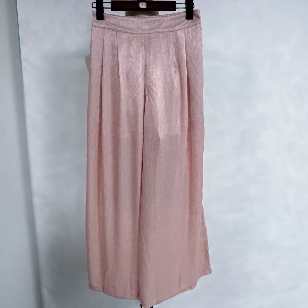 New Chinese-style Satin Wide Leg Pants Two Colors High Waist Flowy Trousers