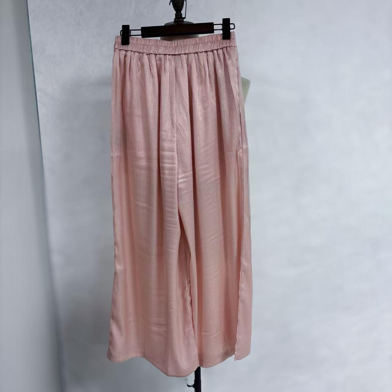 New Chinese-style Satin Wide Leg Pants Two Colors High Waist Flowy Trousers