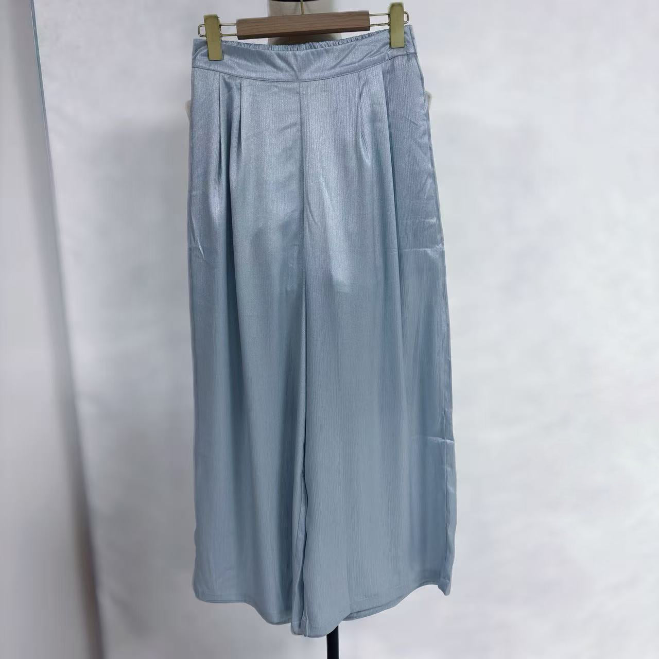 New Chinese-style Satin Wide Leg Pants Two Colors High Waist Flowy Trousers