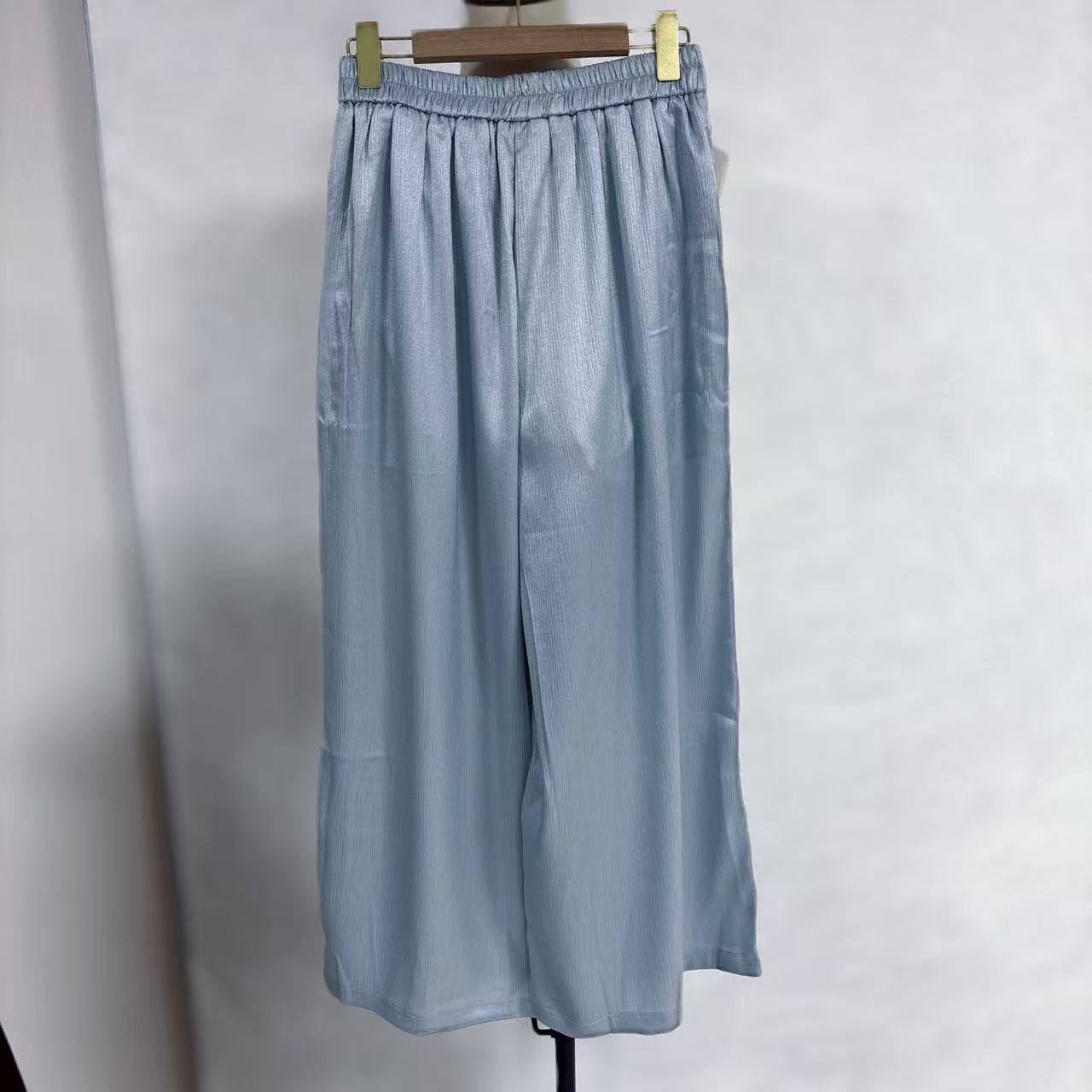 New Chinese-style Satin Wide Leg Pants Two Colors High Waist Flowy Trousers