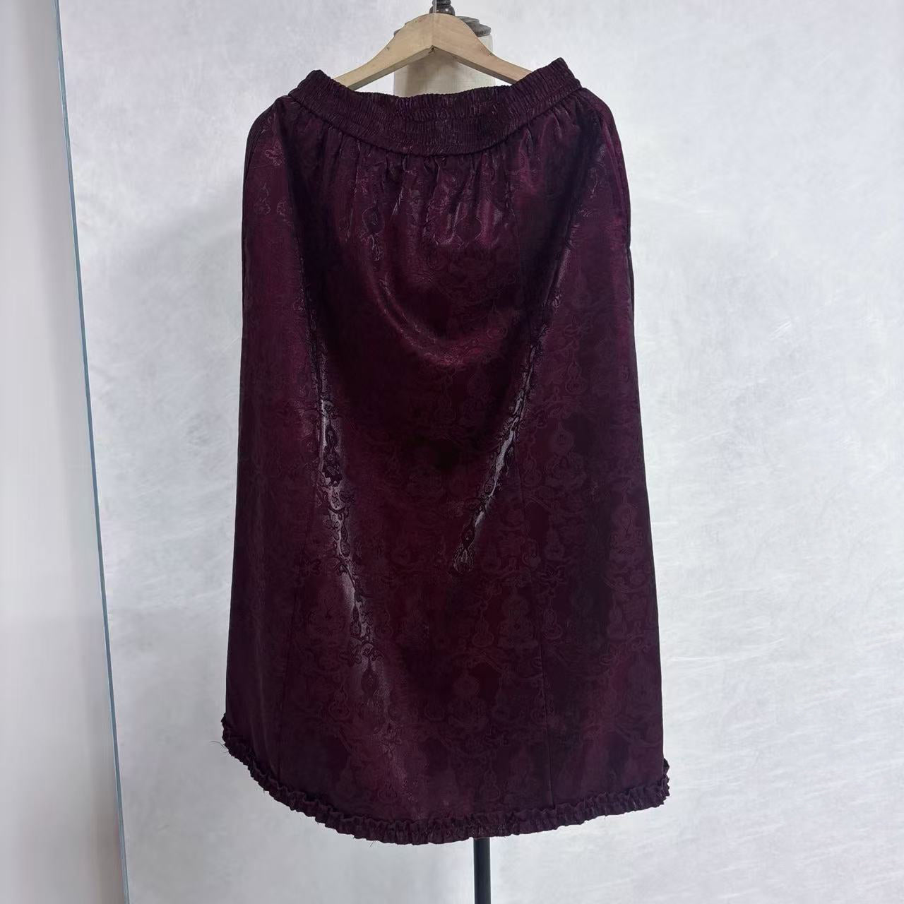New Chinese-style Jacquard Skirt Ruffle Hem Elastic Waist Midi Skirt