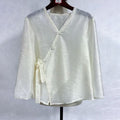 New Chinese-style Cream Lace Trim Blouse Wrap V-Neck 3/4 Sleeve Top
