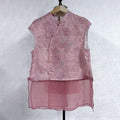 New Chinese-style Pink Floral Jacquard Vest Traditional Stand Collar Top