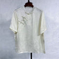 New Chinese-style White Jacquard Blouse Frog Button Stand Collar Top