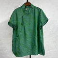 New Chinese-style Green Jacquard Blouse Frog Button Stand Collar Top