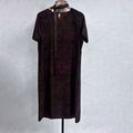 New Chinese-style Dark Purple Jacquard Dress V-Neck Ribbon Straight Midi Dress