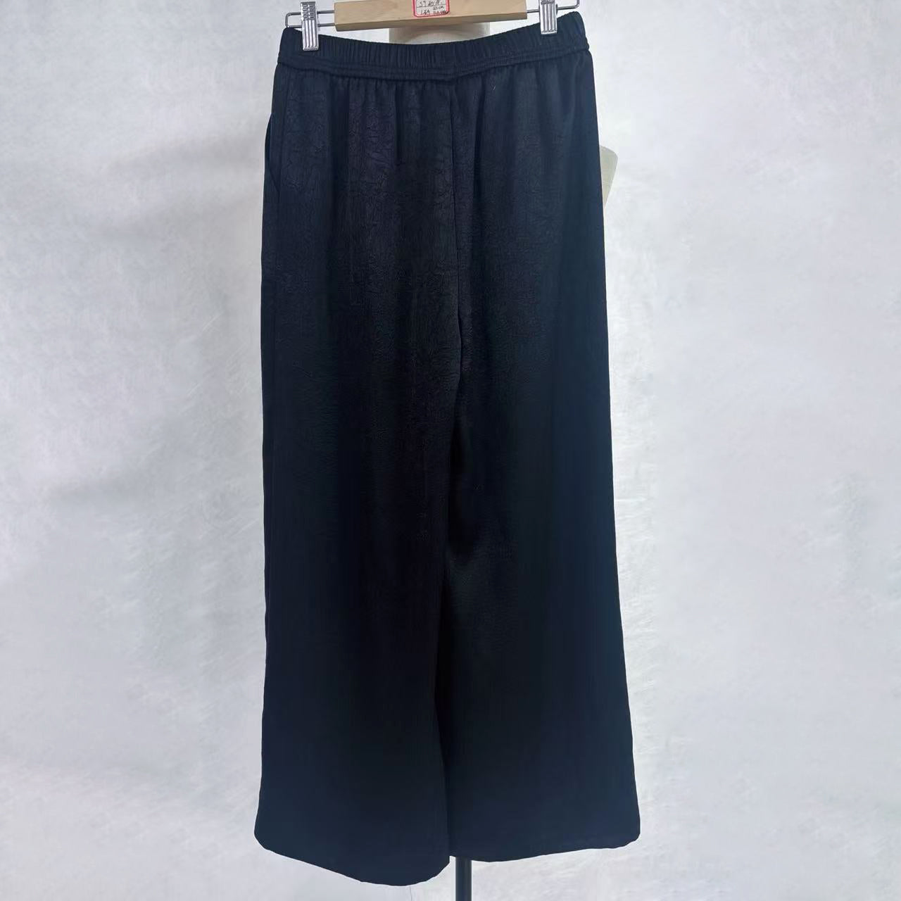 New Chinese-style Jacquard Wide Leg Pants Elastic Waist Beaded Tie Trousers