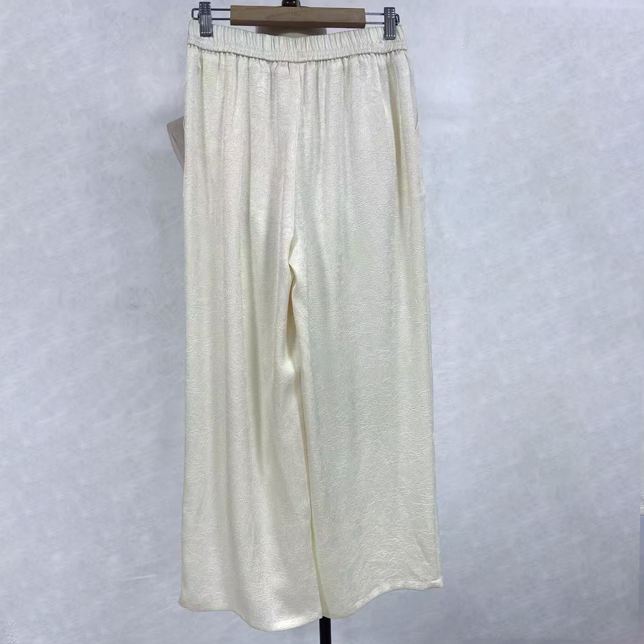 New Chinese-style Jacquard Wide Leg Pants Elastic Waist Beaded Tie Trousers
