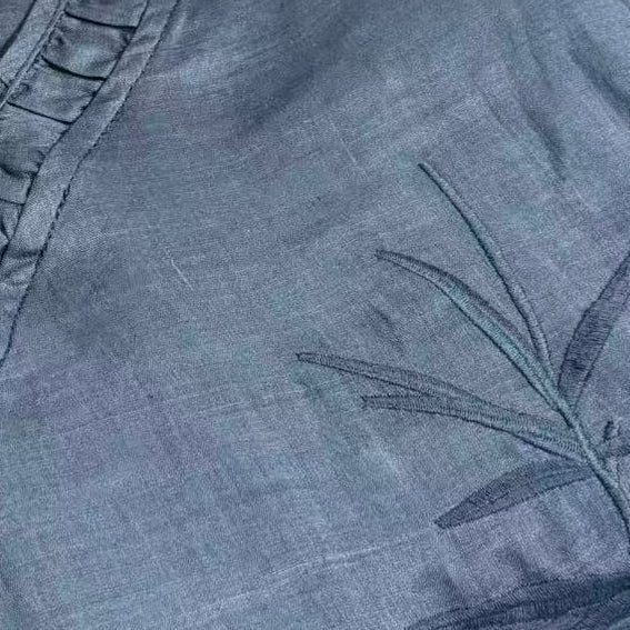 New Chinese-style Navy Bamboo Embroidery Linen Blouse