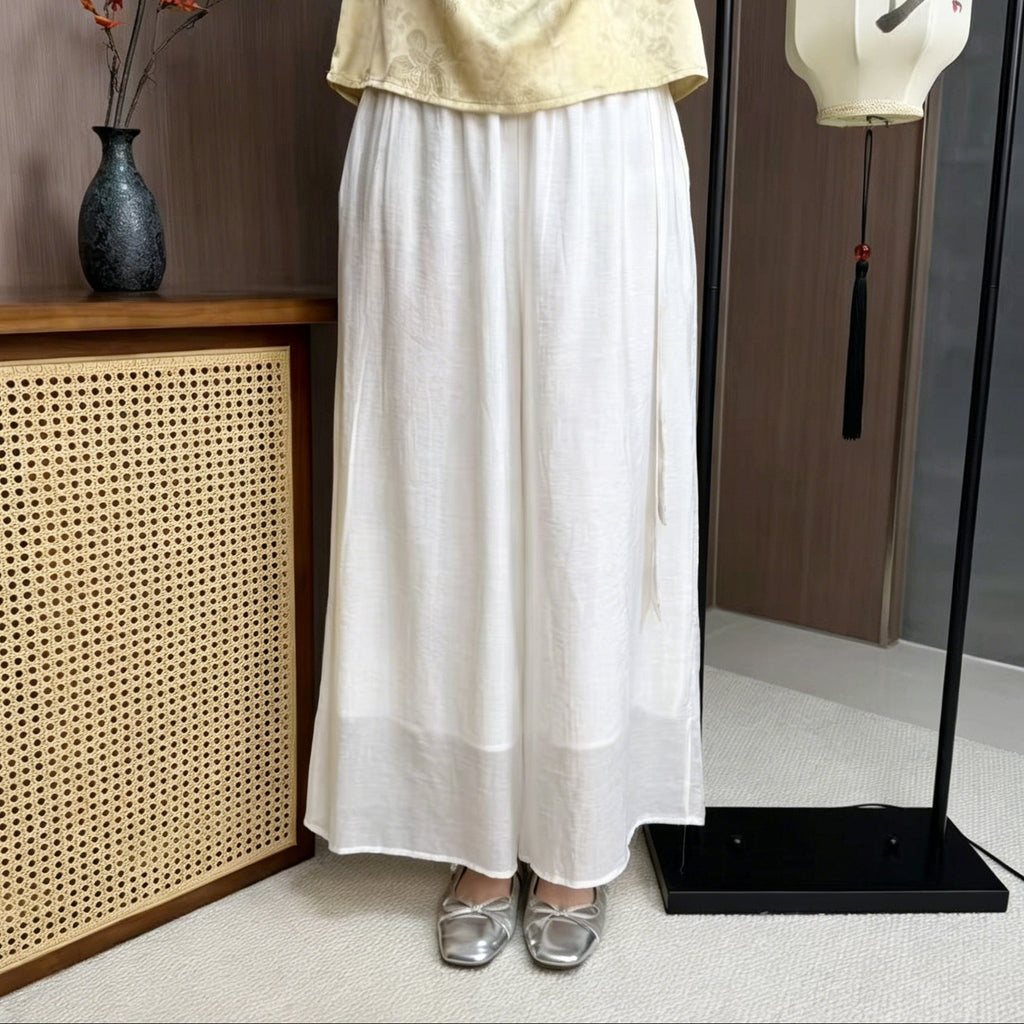 New Chinese-style White Embroidered Chinese Wide-Leg Pants
