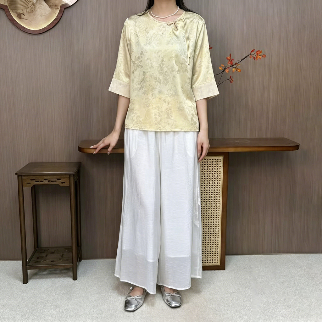 New Chinese-style White Embroidered Chinese Wide-Leg Pants
