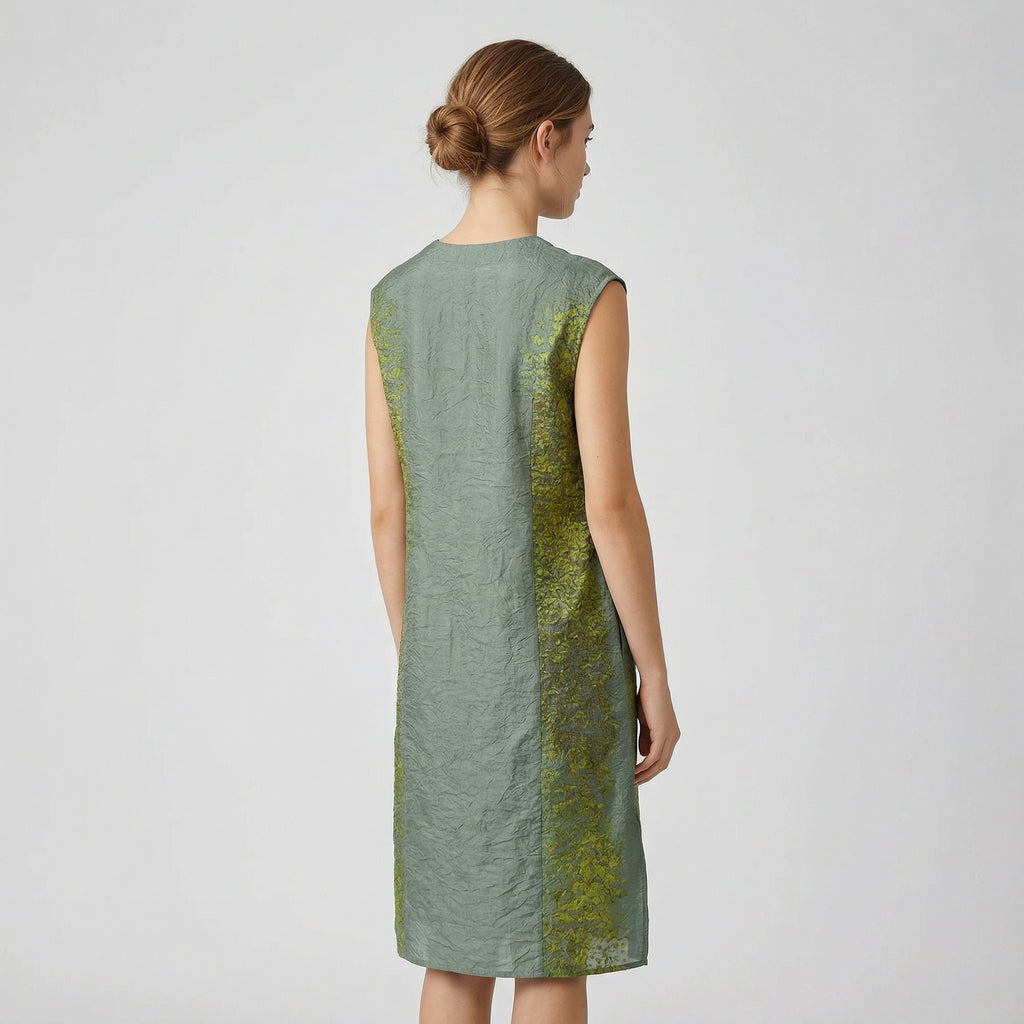 New Chinese-Style Hand-Beaded Ombre Green Midi Dress