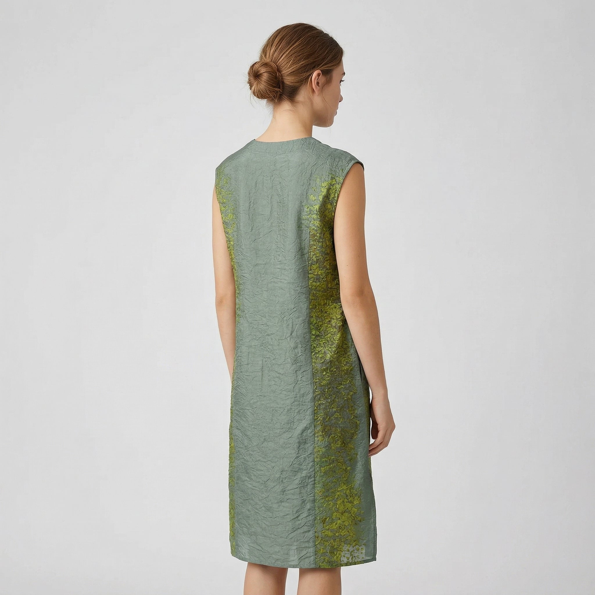 New Chinese-Style Hand-Beaded Ombre Green Midi Dress