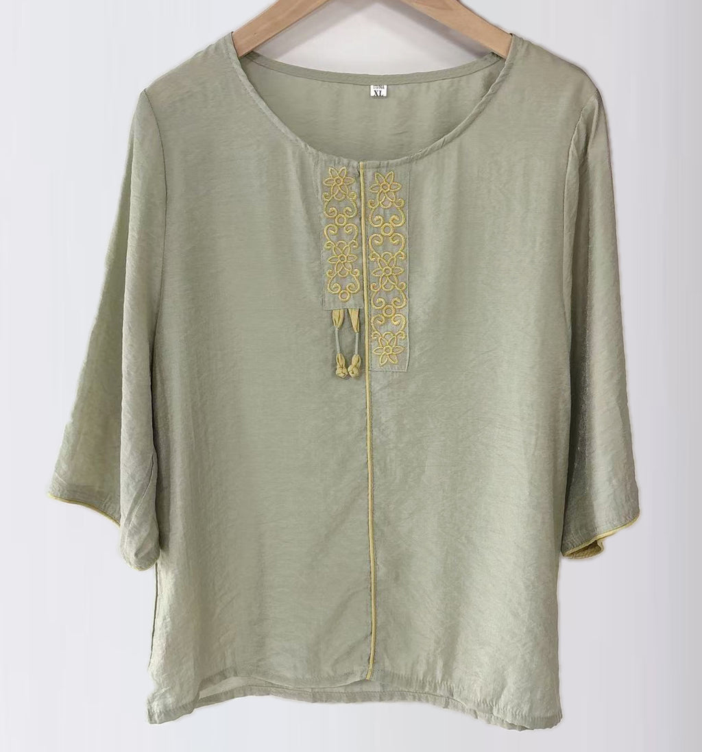 New Chinese-style Sage Green Embroidered Chinese Style Set