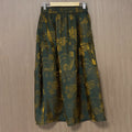 New Chinese-style Green Gold Floral Skirt Elastic Waist Flowy Midi Skirt