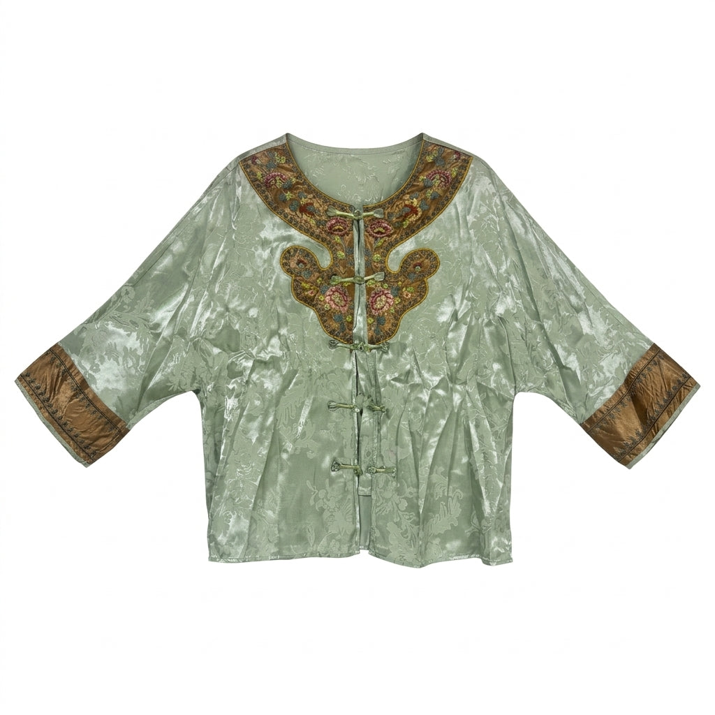 New Chinese-style Embroidered Frog Button Jacquard Top