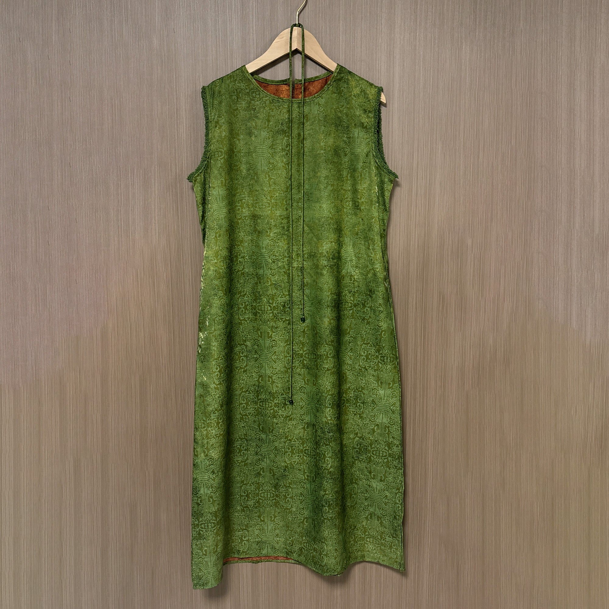 New Chinese-style Green Jacquard Dress Loose Straight Midi Dress