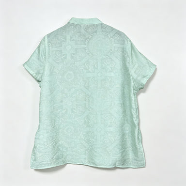 New Chinese-style Light Green Jacquard Frog-Button Blouse Stand Collar Shirt