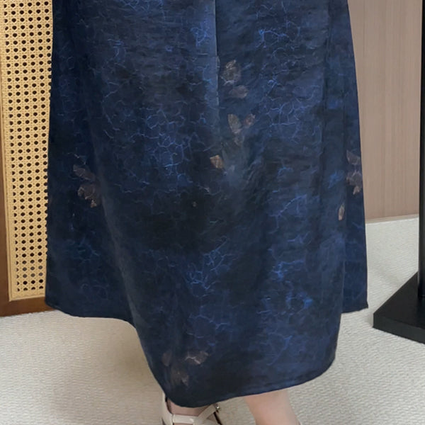 Crackle Pattern Xiangyunsha V-neck Short Sleeve Dress