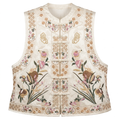 Women's Top Hand-Embroidered Silk Gentle White Sleeveless Vest