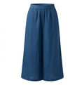 New Chinese-style Linen Wide-Leg Pants, Navy Elastic Waist Draped Cropped Trousers