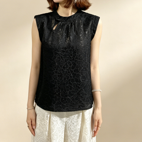 New Chinese-style Black Crinkled Texture Sleeveless Top