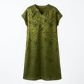 New Chinese-style Olive Green Jacquard Dress for Women, Long Dress, Casual