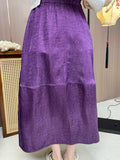 New Chinese-style Purple Jacquard Skirt Elastic Waist Flowy Midi Skirt