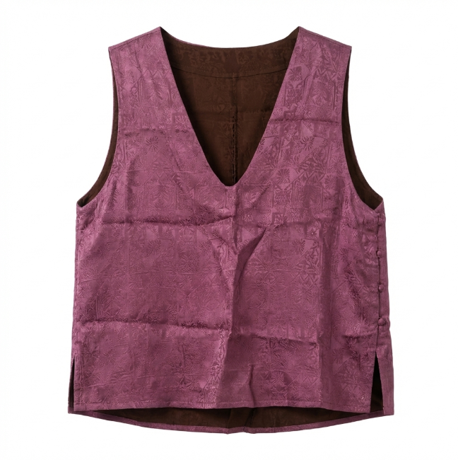 New Chinese-style Dusty Purple Jacquard V-neck Vest