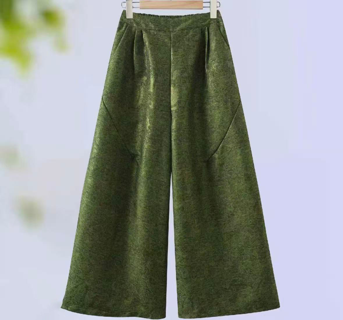 New Chinese-StyleLuxury Champagne Gold Glossy Wide-Leg Pants