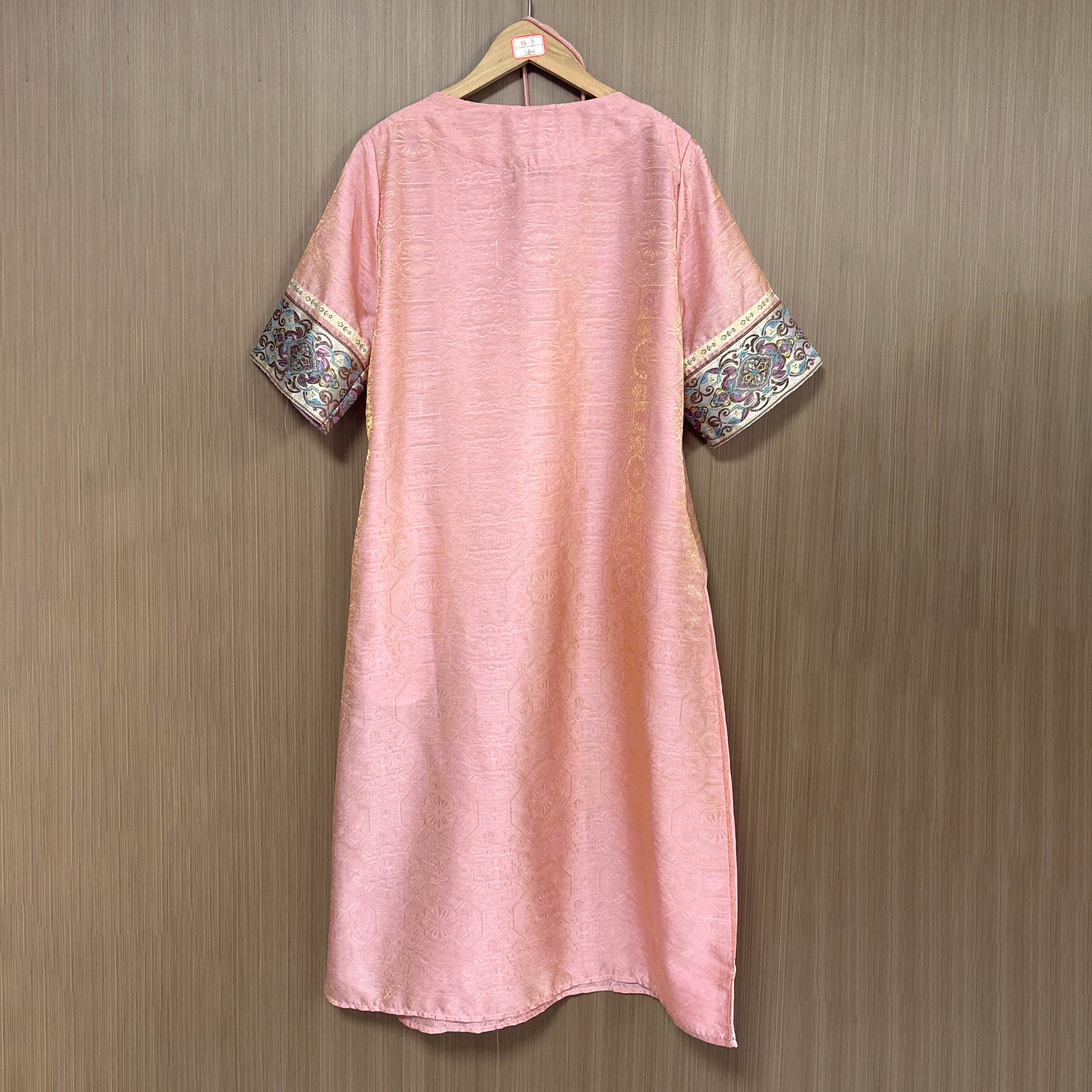 New Chinese-style Women's Pink Jacquard Brocade Dress Improved Traditional Midi Dress