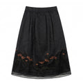 New Chinese-style Auspicious Cloud Embroidery Skirt, Black Hidden Pattern Jacquard A-Line Midi Skirt