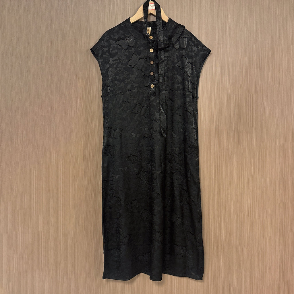 New Chinese-style Black Butterfly Jacquard Dress Loose Straight Midi Dress