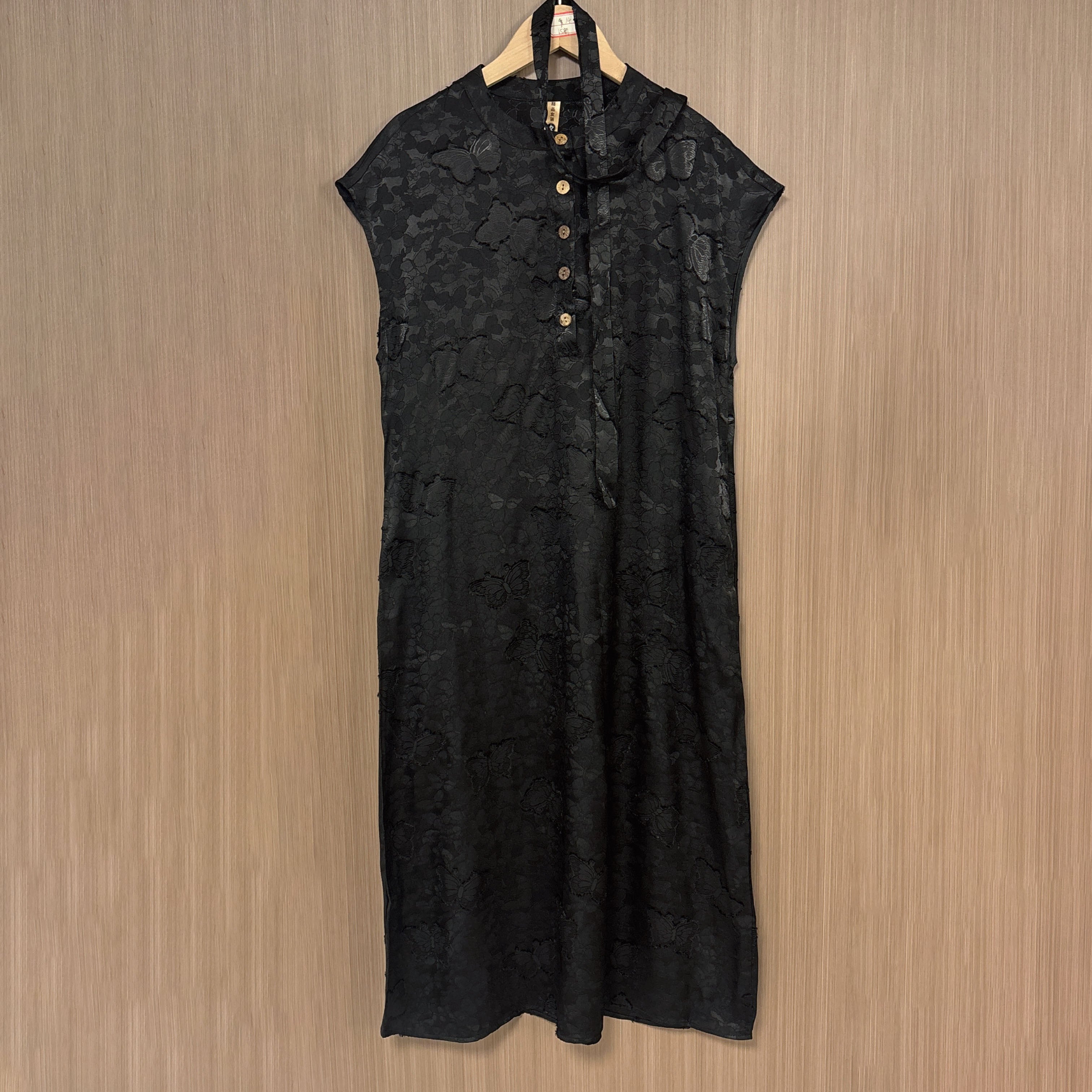 New Chinese-style Black Butterfly Jacquard Dress Loose Straight Midi Dress
