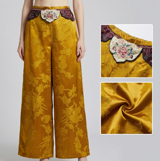 Women's Pants Slim Straight-Leg Pants Elastic Waist Embroidery at Waist Casual Pants