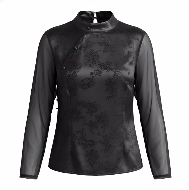 New Chinese-style Collar Velvet Cheongsam Top Black Slim Fit Blouse
