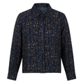 New Chinese-style Calligraphy Gilded Shirt, Navy Chinese Style Jacquard Long-Sleeve Top
