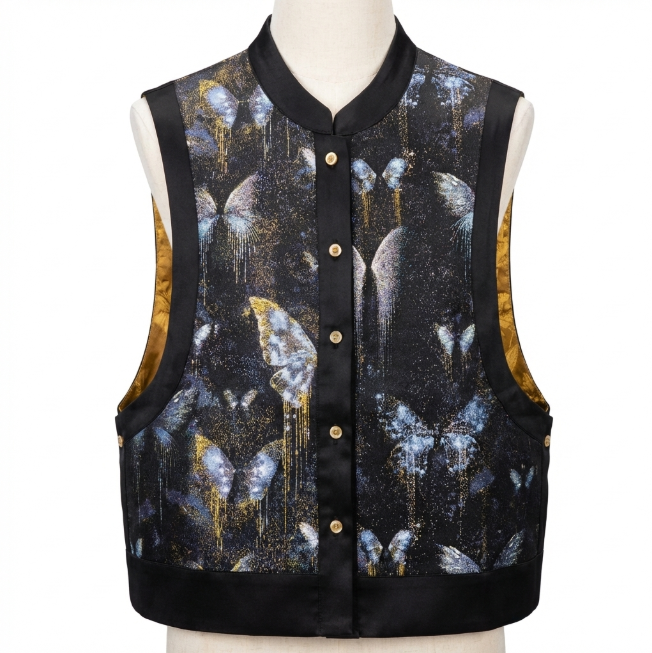 Women's top Tencel vest Blue butterfly tank top Sleeveless jacket
