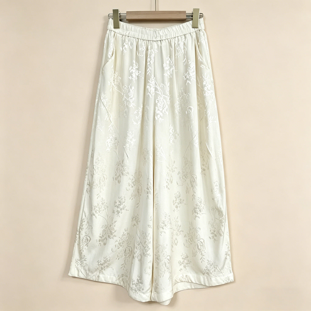 New Chinese-style High-Waisted Draped Satin Trousers