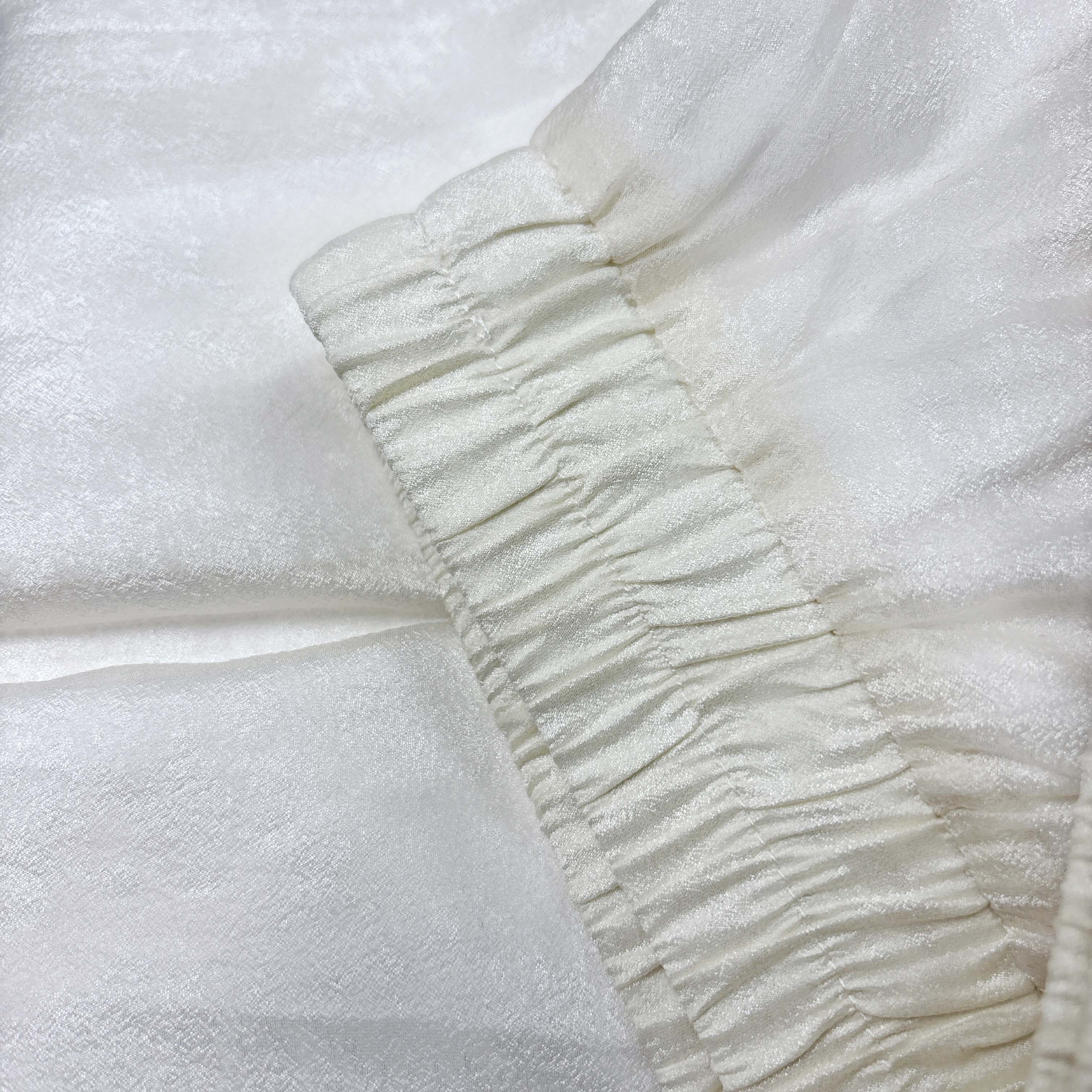 New Chinese-style Women's Off-White Jacquard Satin Skirt Elastic Waist A-Line Midi Skirt