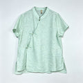 New Chinese-style Light Green Jacquard Frog-Button Blouse Stand Collar Shirt