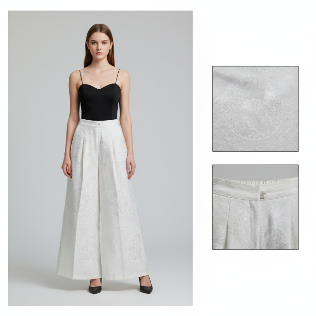 New Chinese-Style Dragon Pattern Jacquard Wide-leg Pants
