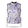 Women's Top Sleeveless Stand Collar Satin Print Chinese-Style Vest