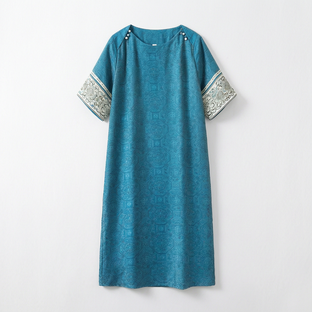 New Chinese-style Blue Jacquard Embroidered Loose Dress